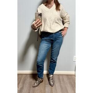 Vince Camuto Women's Cream and Brown V-Neck Sweater